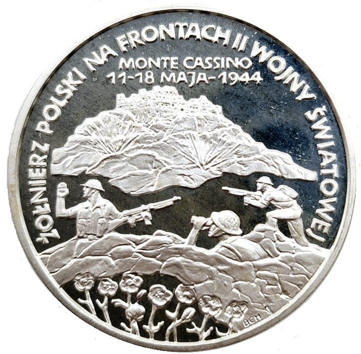 Moneta 100 000 zł Żołnierz polski na frontach II WŚ Monte Cassino 1994 rewers