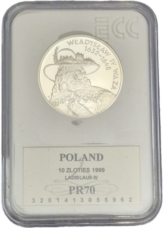 Moneta 10 złotych 1999 Władysław IV Waza grading rewers