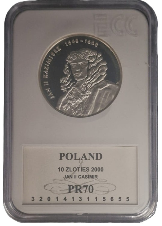 Moneta 10 złotych 2000 Jan Kazimierz grading rewers