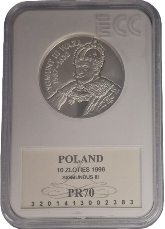 Moneta 10 złotych 1998 Zygmunt III Waza grading rewers