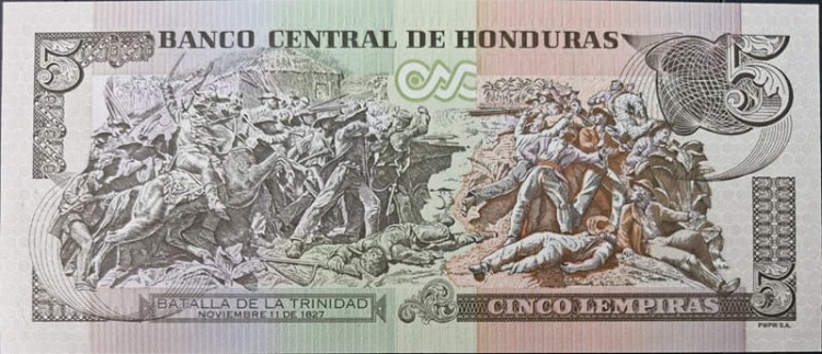 Honduras banknot 5 lempiras 2022 rewers