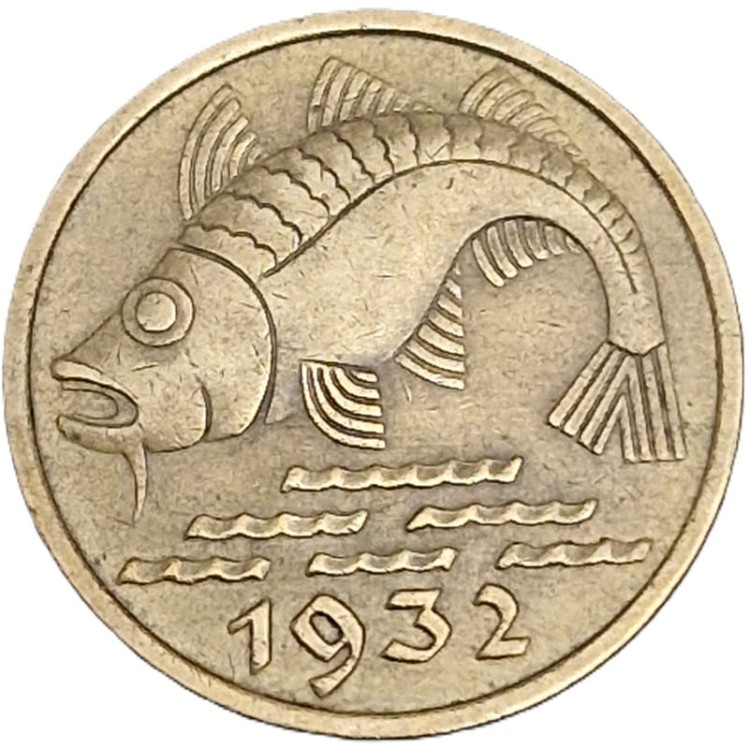 Moneta 10 fenigów Wolne Miasto Gdańsk 1932 rewers stan 2