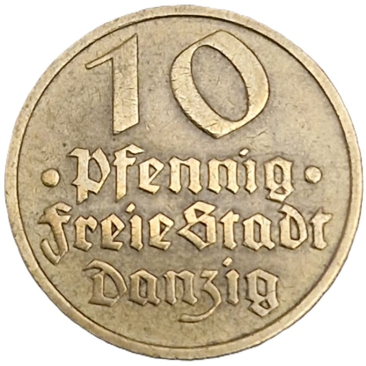 Moneta 10 fenigów Wolne Miasto Gdańsk 1932 rewers stan 2 awers