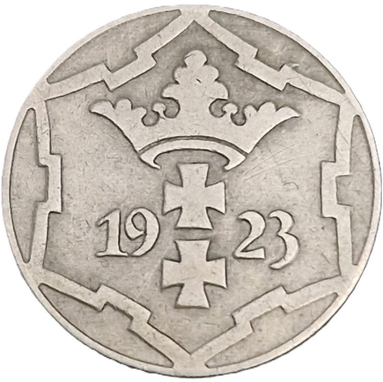 Moneta 10 fenigów Wolne Miasto Gdańsk 1923 stan 2 awers