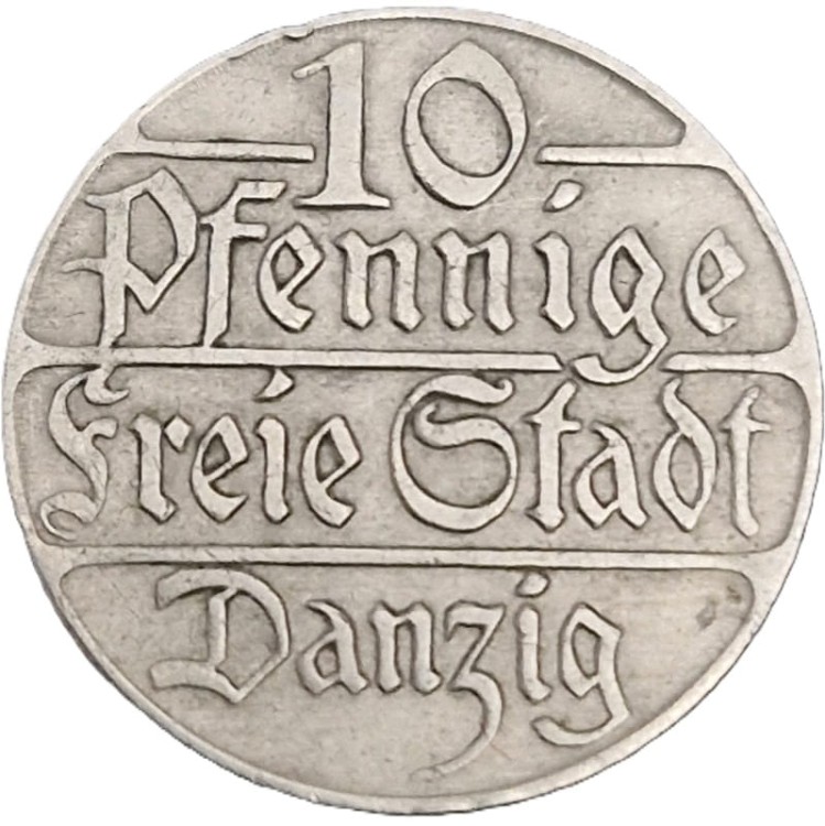 Moneta 10 fenigów Wolne Miasto Gdańsk 1923 stan 2 rewers