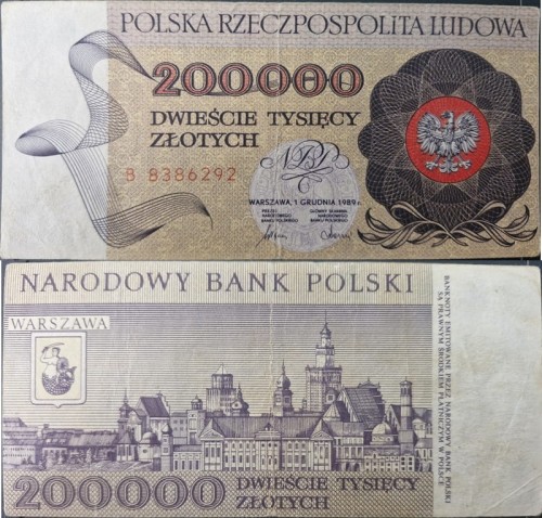 Banknot 200000 zł 1989 stan 3