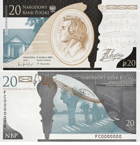Banknot kolekcjonerski 20 zł 200 rocznica urodzin Fryderyka Chopina 2009