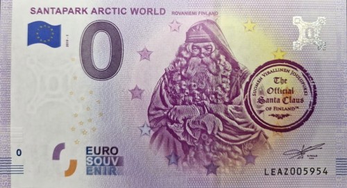 0 euro Finlandia Święty Mikołaj Santapark 2019 awers