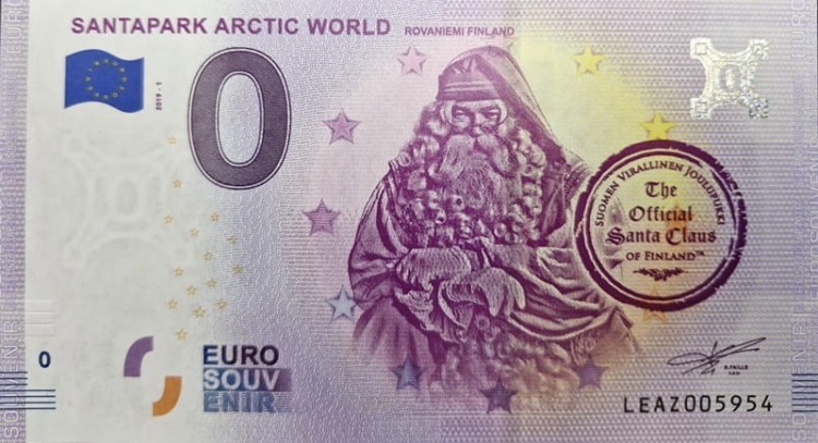 0 euro Finlandia Święty Mikołaj Santapark 2019 awers