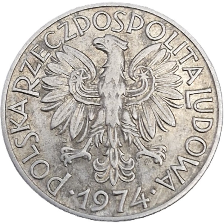 Moneta 5 złotych Rybak 1974 awers