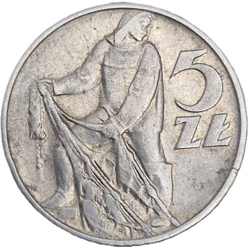 Moneta 5 złotych Rybak 1974 rewers