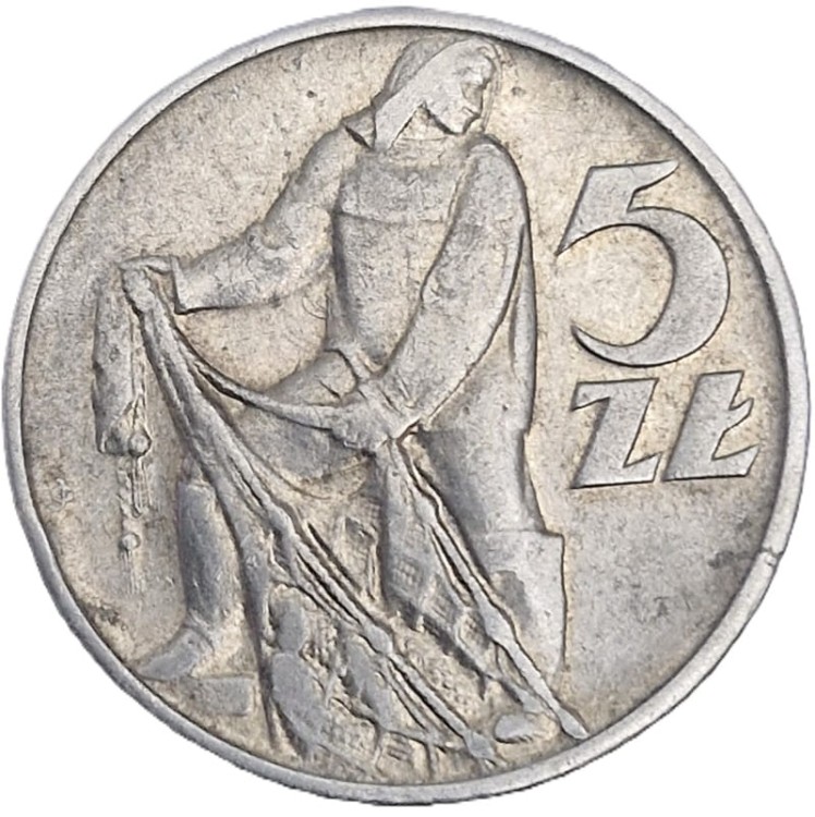 Moneta 5 złotych Rybak 1974 rewers