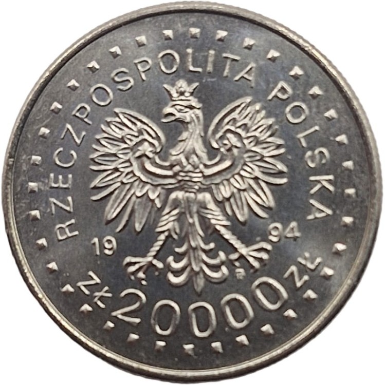 Moneta 20000 zł 75 lat Związku inwalidów wojennych 1994 awers