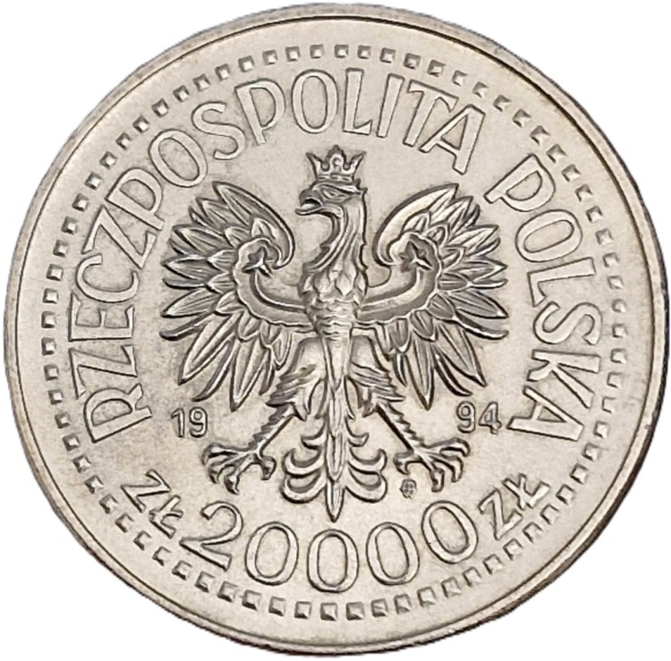 Moneta 20000 zł Nowy Gmach Mennicy Państwowej 1994 awers