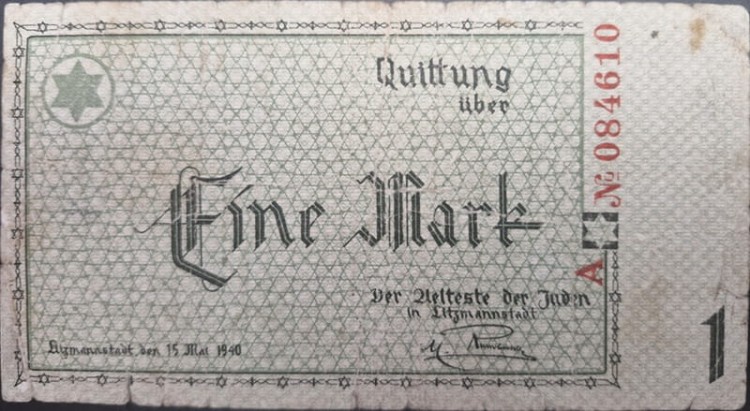 Banknot 1 marka 1940 Getto w Łodzi rewers