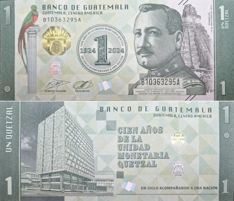 Banknot Gwatemala 1 quetzal 2024
