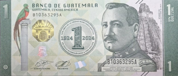 Banknot Gwatemala 1 quetzal 2024 awers